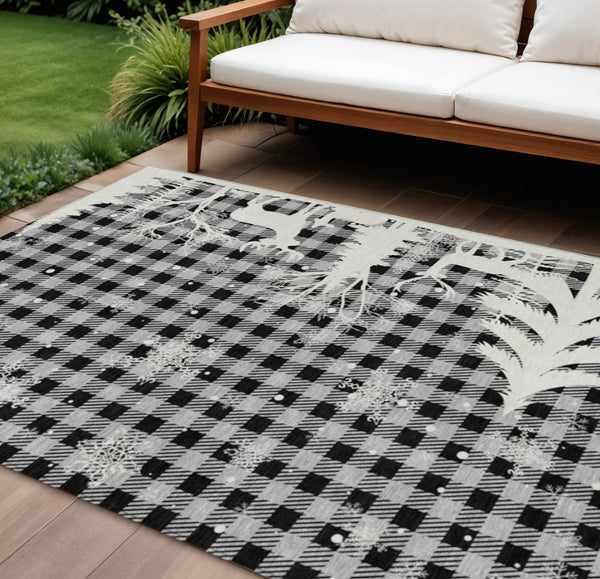 HomeRoots 10' Gray, Black & Ivory Plaid Washable Area Rug – Durable Indoor/Outdoor Style for Busy Homes 621675
