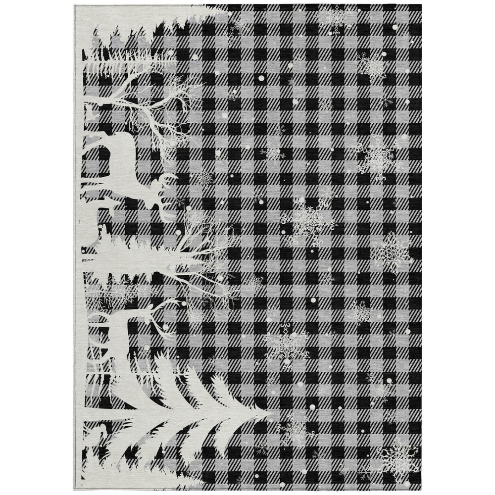 HomeRoots 10' Gray, Black & Ivory Plaid Washable Area Rug – Durable Indoor/Outdoor Style for Busy Homes 621675