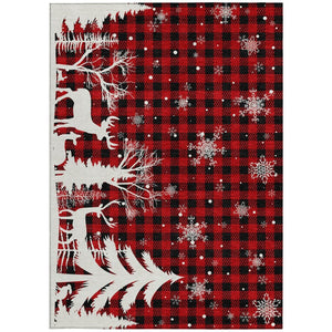 HomeRoots 5' X 8' Stylish Red Black Ivory Plaid Washable Area Rug - Durable for Indoor & Outdoor Spaces! 621677