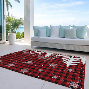 HomeRoots 5' X 8' Stylish Red Black Ivory Plaid Washable Area Rug - Durable for Indoor & Outdoor Spaces! 621677