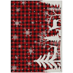 HomeRoots 5' X 8' Stylish Red Black Ivory Plaid Washable Area Rug - Durable for Indoor & Outdoor Spaces! 621677