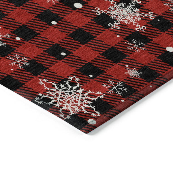 HomeRoots 5' X 8' Stylish Red Black Ivory Plaid Washable Area Rug - Durable for Indoor & Outdoor Spaces! 621677