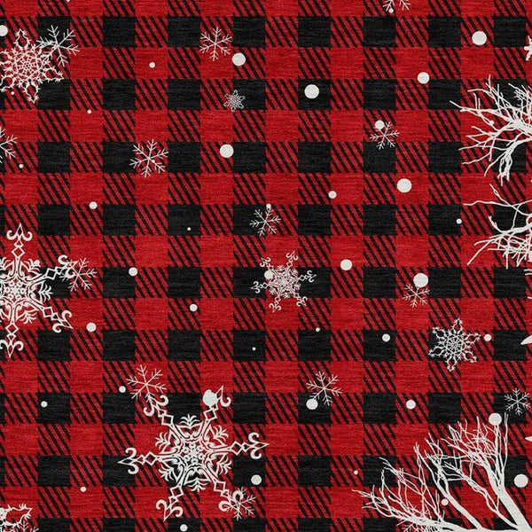 HomeRoots 9' X 12' Washable Plaid Area Rug in Red, Black & Ivory - Durable, Stylish, Indoor/Outdoor Versatility 621680