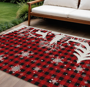 HomeRoots 9' X 12' Washable Plaid Area Rug in Red, Black & Ivory - Durable, Stylish, Indoor/Outdoor Versatility 621680