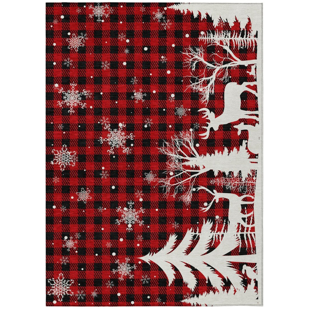HomeRoots 9' X 12' Washable Plaid Area Rug in Red, Black & Ivory - Durable, Stylish, Indoor/Outdoor Versatility 621680