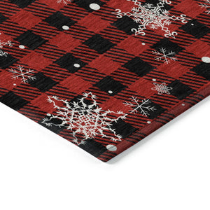 HomeRoots 9' X 12' Washable Plaid Area Rug in Red, Black & Ivory - Durable, Stylish, Indoor/Outdoor Versatility 621680