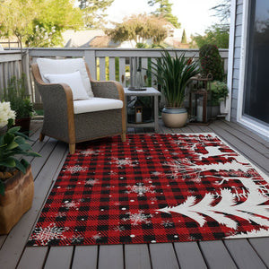 HomeRoots 9' X 12' Washable Plaid Area Rug in Red, Black & Ivory - Durable, Stylish, Indoor/Outdoor Versatility 621680