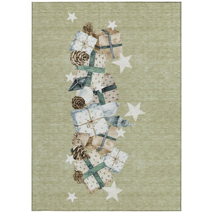 HomeRoots 5' X 8' Washable Indoor/Outdoor Area Rug in Artichoke Green, Beige, Ivory & Taupe - Durable Style 621689