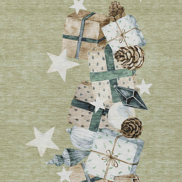 HomeRoots 5' X 8' Washable Indoor/Outdoor Area Rug in Artichoke Green, Beige, Ivory & Taupe - Durable Style 621689