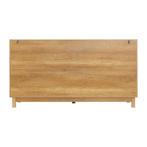 English Elm 60" Wave Front Six Drawer Dresser Sculptural Engineered Wood Media Console for Bedroom Oak N739S0000011N