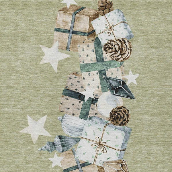 HomeRoots 9' X 12' Artichoke Green Beige Ivory Taupe Area Rug - Washable, Durable, Perfect for Indoor & Outdoor Spaces 621692