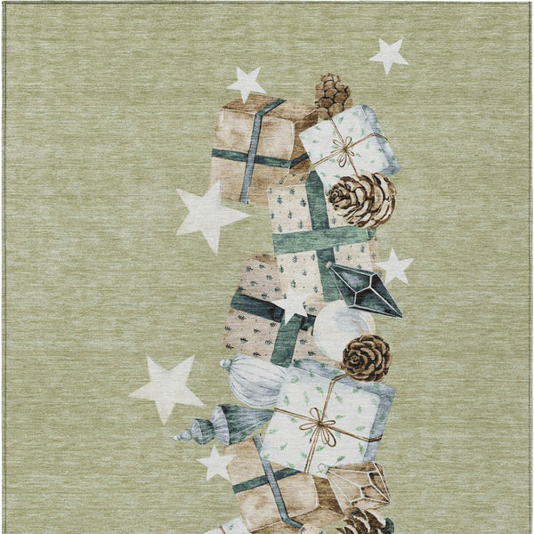 HomeRoots 10' X 14' Artichoke Green Beige Ivory Taupe Washable Area Rug - Stylish, Durable & Versatile Design 621693