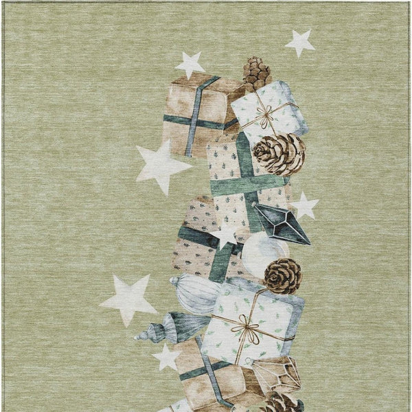HomeRoots 10' X 14' Artichoke Green Beige Ivory Taupe Washable Area Rug - Stylish, Durable & Versatile Design 621693