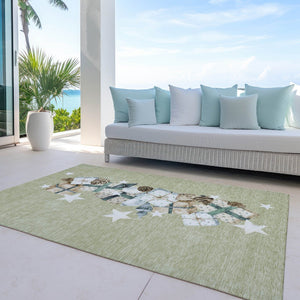 HomeRoots 10' X 14' Artichoke Green Beige Ivory Taupe Washable Area Rug - Stylish, Durable & Versatile Design 621693