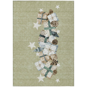 HomeRoots 10' X 14' Artichoke Green Beige Ivory Taupe Washable Area Rug - Stylish, Durable & Versatile Design 621693