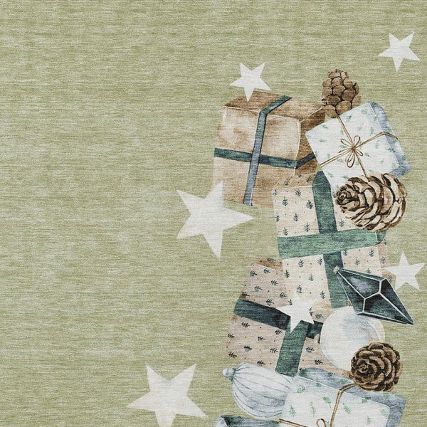 HomeRoots 10' X 14' Artichoke Green Beige Ivory Taupe Washable Area Rug - Stylish, Durable & Versatile Design 621693