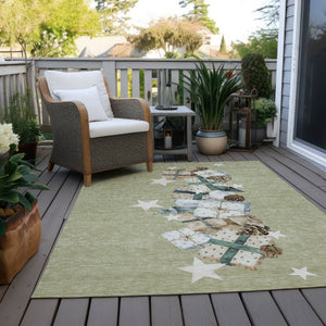 HomeRoots 10' X 14' Artichoke Green Beige Ivory Taupe Washable Area Rug - Stylish, Durable & Versatile Design 621693