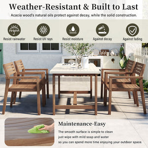 English Elm U_style Solid Acacia Wood Outdoor Dining Set Seats Four with Umbrella Hole Patio Light Brown,Light Gray WY000477AAD