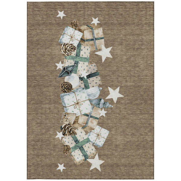HomeRoots 5' Washable Indoor Outdoor Area Rug in Brown, Beige, Ivory & Taupe - Durable & Stylish for Any Space 621701