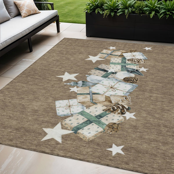 HomeRoots 5' Washable Indoor Outdoor Area Rug in Brown, Beige, Ivory & Taupe - Durable & Stylish for Any Space 621701