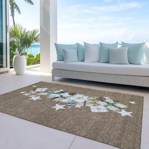 HomeRoots 5' Washable Indoor Outdoor Area Rug in Brown, Beige, Ivory & Taupe - Durable & Stylish for Any Space 621701