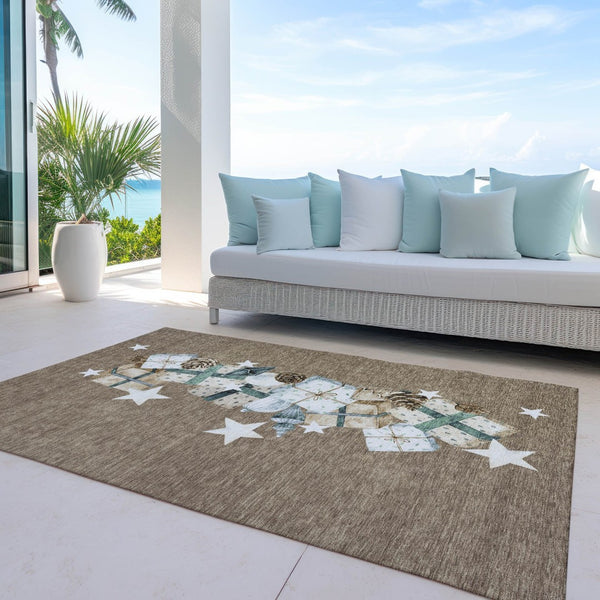 HomeRoots 5' Washable Indoor Outdoor Area Rug in Brown, Beige, Ivory & Taupe - Durable & Stylish for Any Space 621701