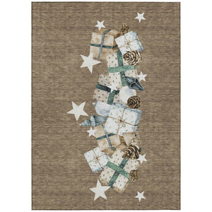 HomeRoots 5' Washable Indoor Outdoor Area Rug in Brown, Beige, Ivory & Taupe - Durable & Stylish for Any Space 621701