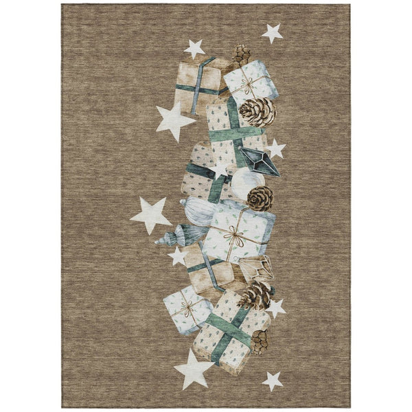 HomeRoots 5' Washable Indoor Outdoor Area Rug in Brown, Beige, Ivory & Taupe - Durable & Stylish for Any Space 621701
