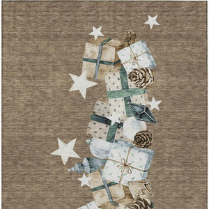 HomeRoots 5' Washable Indoor Outdoor Area Rug in Brown, Beige, Ivory & Taupe - Durable & Stylish for Any Space 621701