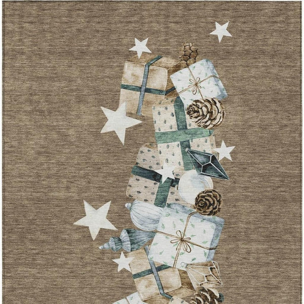 HomeRoots 5' Washable Indoor Outdoor Area Rug in Brown, Beige, Ivory & Taupe - Durable & Stylish for Any Space 621701