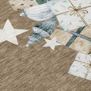 HomeRoots 5' Washable Indoor Outdoor Area Rug in Brown, Beige, Ivory & Taupe - Durable & Stylish for Any Space 621701