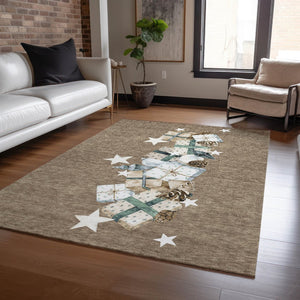 HomeRoots 5' Washable Indoor Outdoor Area Rug in Brown, Beige, Ivory & Taupe - Durable & Stylish for Any Space 621701