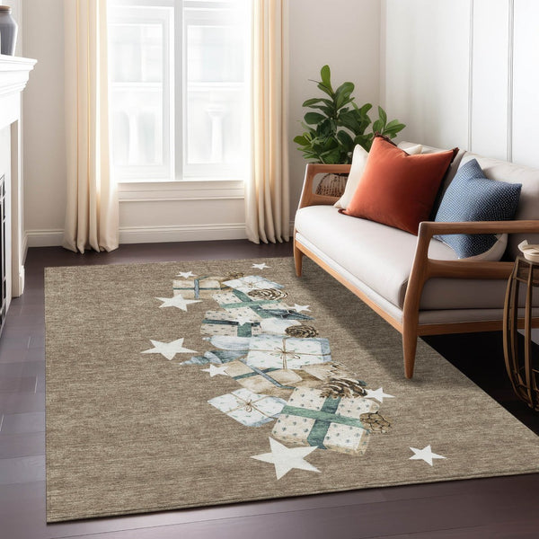 HomeRoots 5' Washable Indoor Outdoor Area Rug in Brown, Beige, Ivory & Taupe - Durable & Stylish for Any Space 621701