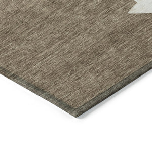 HomeRoots 8' Round Washable Area Rug in Brown, Beige & Ivory – Durable Geometric Design for Indoor/Outdoor Use 621702