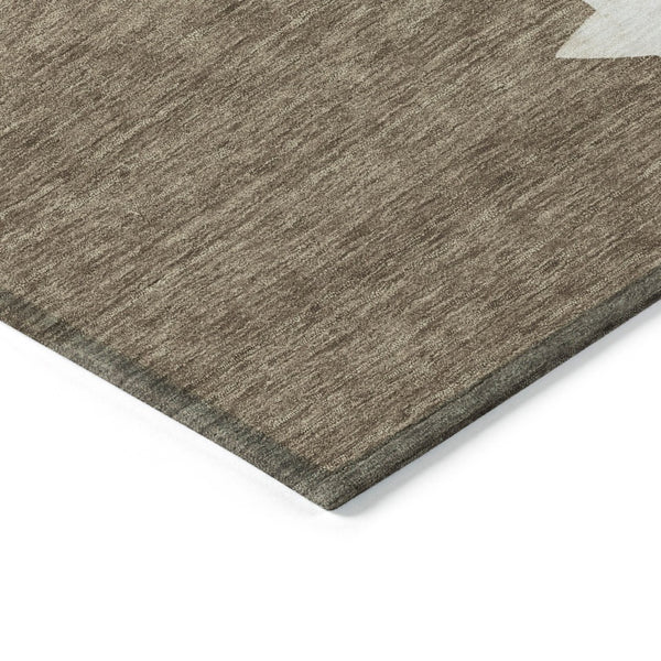 HomeRoots 8' Round Washable Area Rug in Brown, Beige & Ivory – Durable Geometric Design for Indoor/Outdoor Use 621702