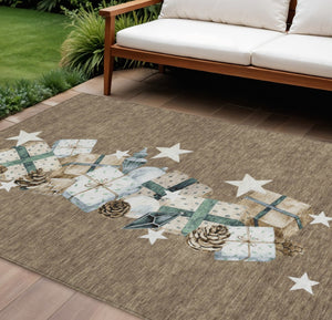HomeRoots 8' X 10' Washable Indoor Outdoor Area Rug in Brown, Beige, Ivory & Taupe - Durable & Stylish Decor 621703