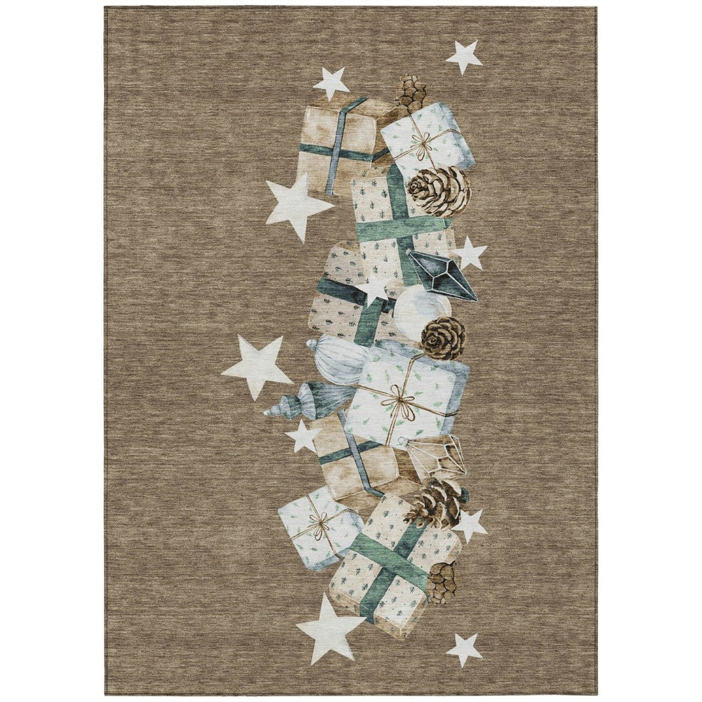 HomeRoots 8' X 10' Washable Indoor Outdoor Area Rug in Brown, Beige, Ivory & Taupe - Durable & Stylish Decor 621703