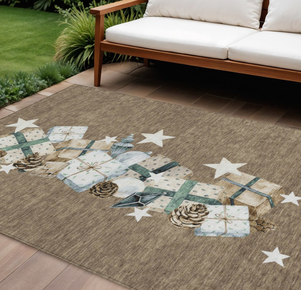 HomeRoots 9' Washable Indoor Outdoor Area Rug in Elegant Brown, Beige, Ivory & Taupe – Durable & Versatile! 621704