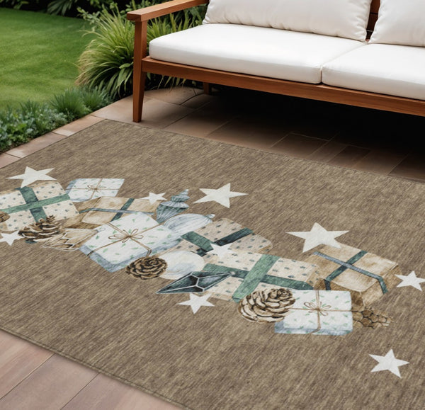 HomeRoots 10' Washable Indoor Outdoor Area Rug in Brown, Beige, Ivory & Taupe - Durable & Easy Care Design! 621705