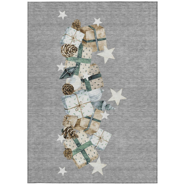 HomeRoots 5' X 8' Indoor/Outdoor Area Rug in Gray, Beige, Ivory & Taupe - Washable, Durable, Stylish Decor 621713