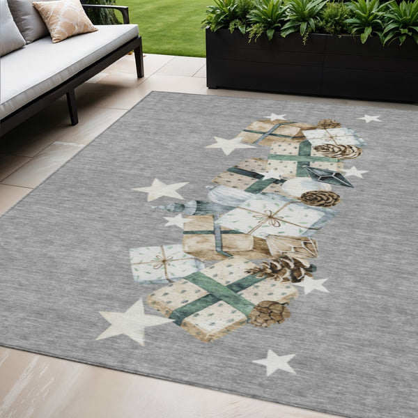 HomeRoots 5' X 8' Indoor/Outdoor Area Rug in Gray, Beige, Ivory & Taupe - Washable, Durable, Stylish Decor 621713