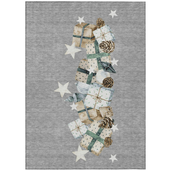 HomeRoots 5' X 8' Indoor/Outdoor Area Rug in Gray, Beige, Ivory & Taupe - Washable, Durable, Stylish Decor 621713