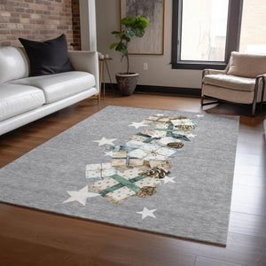 HomeRoots 5' X 8' Indoor/Outdoor Area Rug in Gray, Beige, Ivory & Taupe - Washable, Durable, Stylish Decor 621713