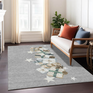 HomeRoots 5' X 8' Indoor/Outdoor Area Rug in Gray, Beige, Ivory & Taupe - Washable, Durable, Stylish Decor 621713