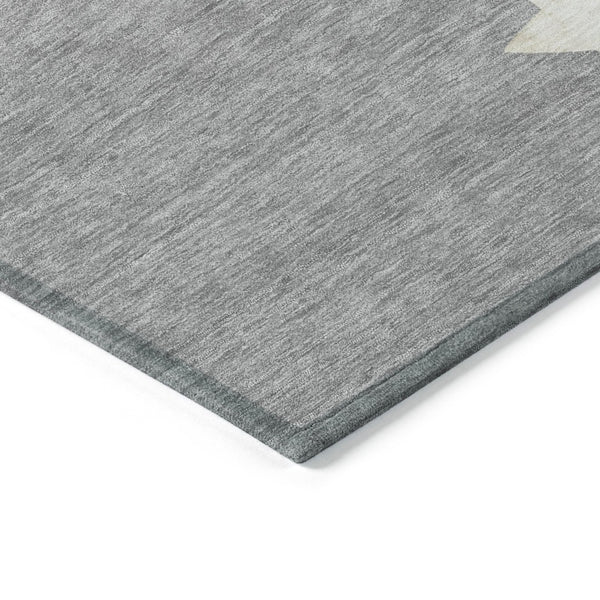 HomeRoots 8' Round Washable Area Rug in Gray Beige Ivory Taupe - Modern Geometric Pattern for Indoor & Outdoor Use 621714