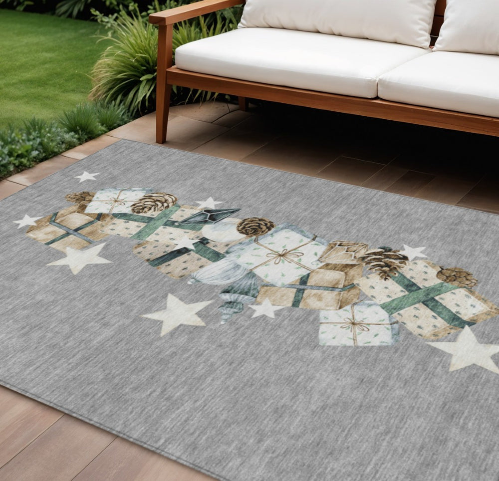 HomeRoots 8' X 10' Washable Indoor Outdoor Area Rug in Gray Beige Ivory Taupe - Durable, Stylish, Versatile! 621715