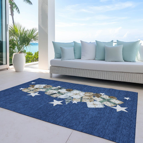 HomeRoots 5' X 8' Washable Indoor Outdoor Area Rug in Navy Blue, Beige, Ivory & Taupe - Durable & Stylish! 621719