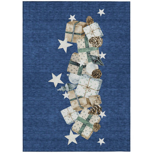 HomeRoots 5' X 8' Washable Indoor Outdoor Area Rug in Navy Blue, Beige, Ivory & Taupe - Durable & Stylish! 621719