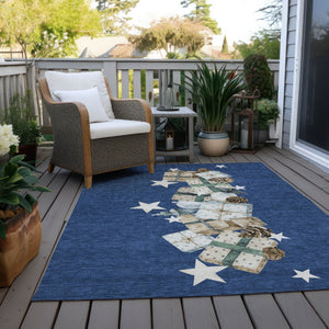 HomeRoots 5' X 8' Washable Indoor Outdoor Area Rug in Navy Blue, Beige, Ivory & Taupe - Durable & Stylish! 621719