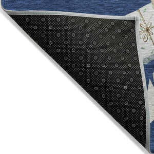 HomeRoots 8' Navy Blue Beige Ivory Taupe Round Geometric Washable Indoor Outdoor Rug for Stylish Spaces 621720